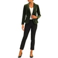 thumbnail image 3 of INSPIRE CHIC Women's Velvet Blazer Solid Color Shawl Collar One Button Wear-to-Work Suit Jacket M Olive Green, 3 of 7