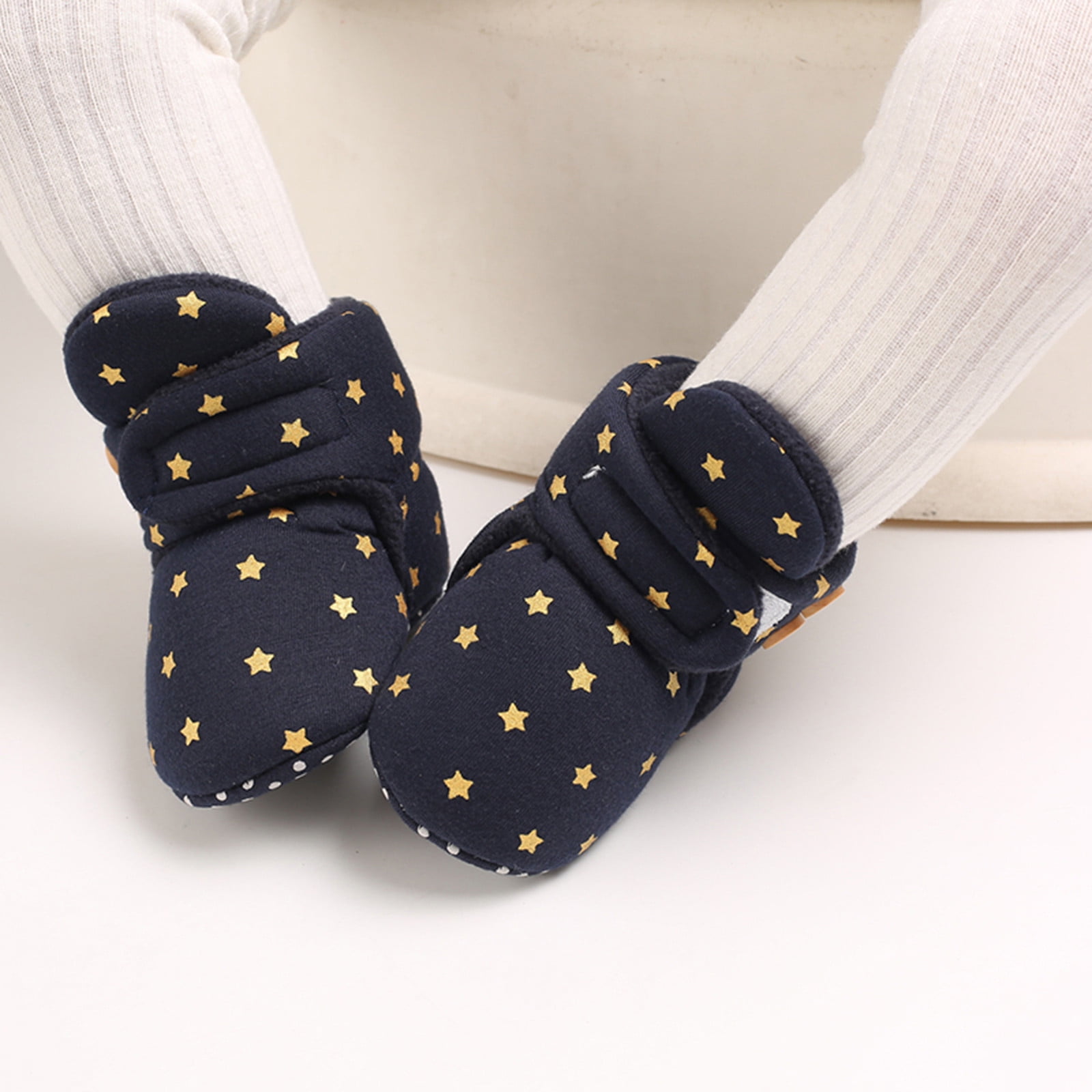 nsendm Unisex Baby Shoes Infant Unisex Armadillo Cowboy Boots Baby Shoes Plus Velvet Warm Polka Dot Printing Boots Non Slip Breathable Toddler Baby
