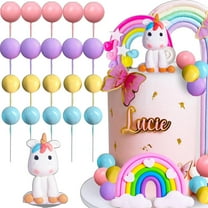 Unicorn Cake Topper Rainbow Cake Decorations with Unicorn Rainbow Balls Happy Birthday Cake Decorations for Boys Girls Birthday Party Supplies