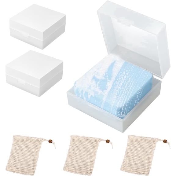 3 Pack Travel Soap Dish with Lid and Draining Tray, Portable Waterproof Soap Holder Container for Square Bar Soap, Bathroom Gym Camping