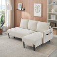 thumbnail image 3 of Mid-Century Modern Corduroy Sofa - 79.5" Space-Saving Design with Ergonomic Spring-Cushioned Seats & 3 Pillows for Apartments & Offices - Beige, 3 of 9