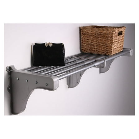 Drevy-Expandable-Closet Shelf (NO Hanging Rod)- 42.5” to 75” -Silver-Easy Install to Backwall(Floating)-Wire Closet Shelving Alternative-(EZS-S72S-1-2)