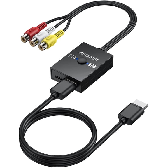 AUTOUTLET RCA to HDMI Converter, 1080P/720P, 4:3/16:9 Switch, with 1.5ft HDMI Cable for Retro Consoles (PS1/PS2/Wii/N64)