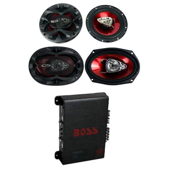 2 Boss CH6530 6.5" 300W & 2 CH6930 6x9" 400W 3-Way Speakers & R1004 400W Amp