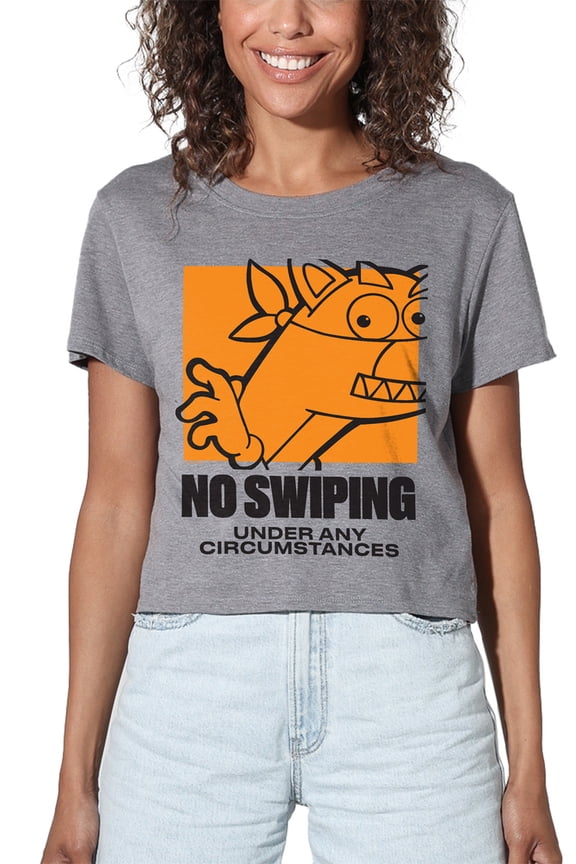 Popfunk Dora The Explorer No Swiping Under Any Circumstances Women's Crop Top T-Shirt, Athletic Heather, Large