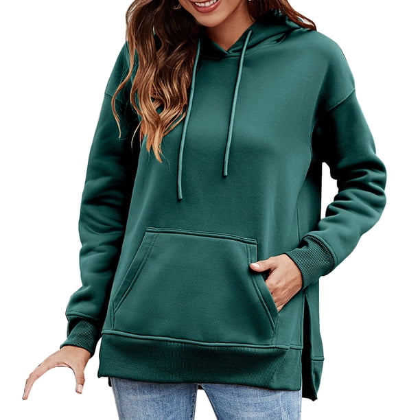 Sudaderas con capucha sólidas para mujer Sudaderas con capucha laterales con abertura de bolsillo fr Abanopi Verde/Pequeña