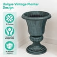 thumbnail image 4 of OSM 20" Plastic Urn Planters Set of 2, Vintage Decorative Outdoor Indoor Garden Patio Front Porch Flower Pots, Weatherproof Roman Style Decor (Antique Green), 4 of 9