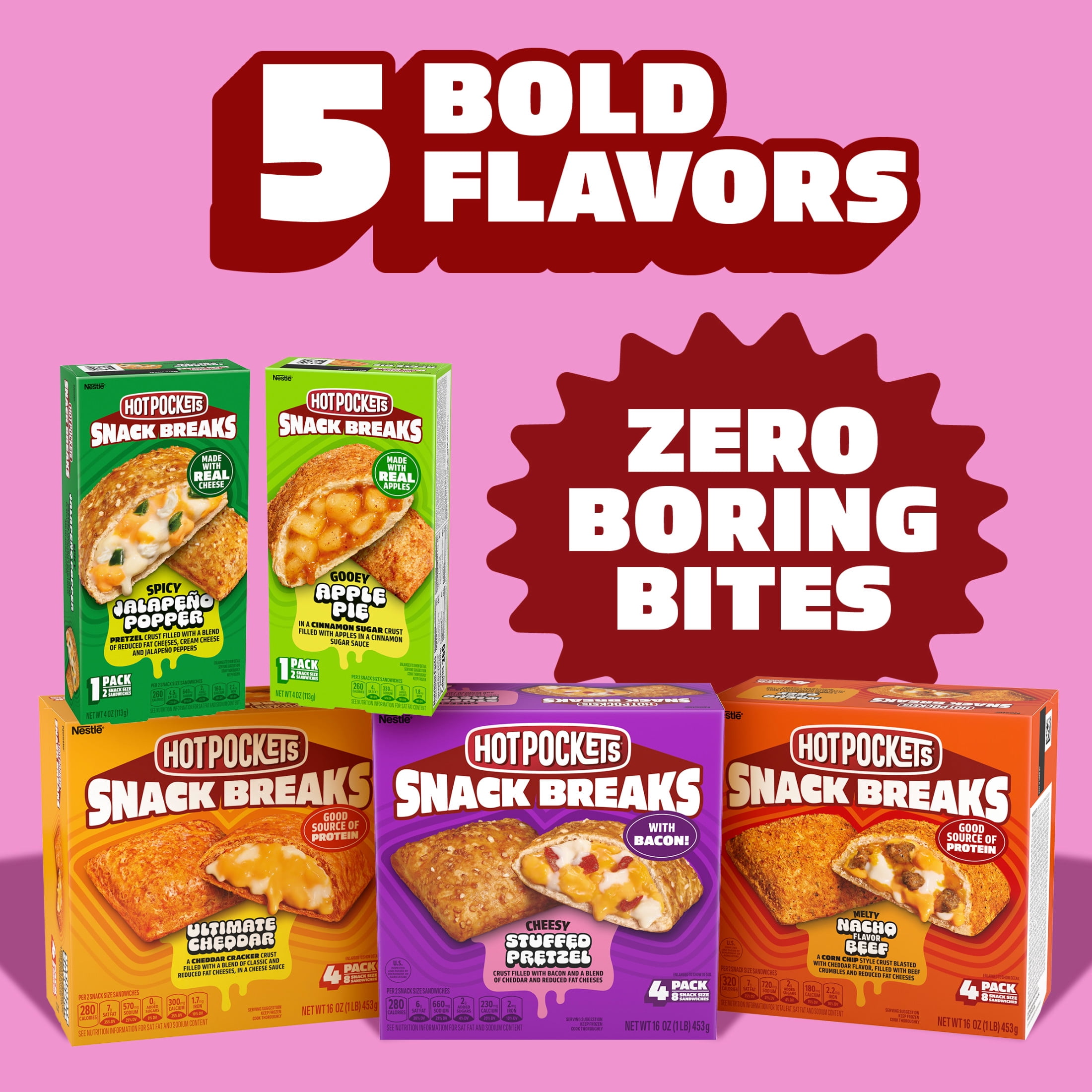 Hot Pockets Snack Breaks Cheesy Stuffed Pretzel Crust, Bacon & Cheese Snacks, 4 pack, 1 lb Box (Frozen)