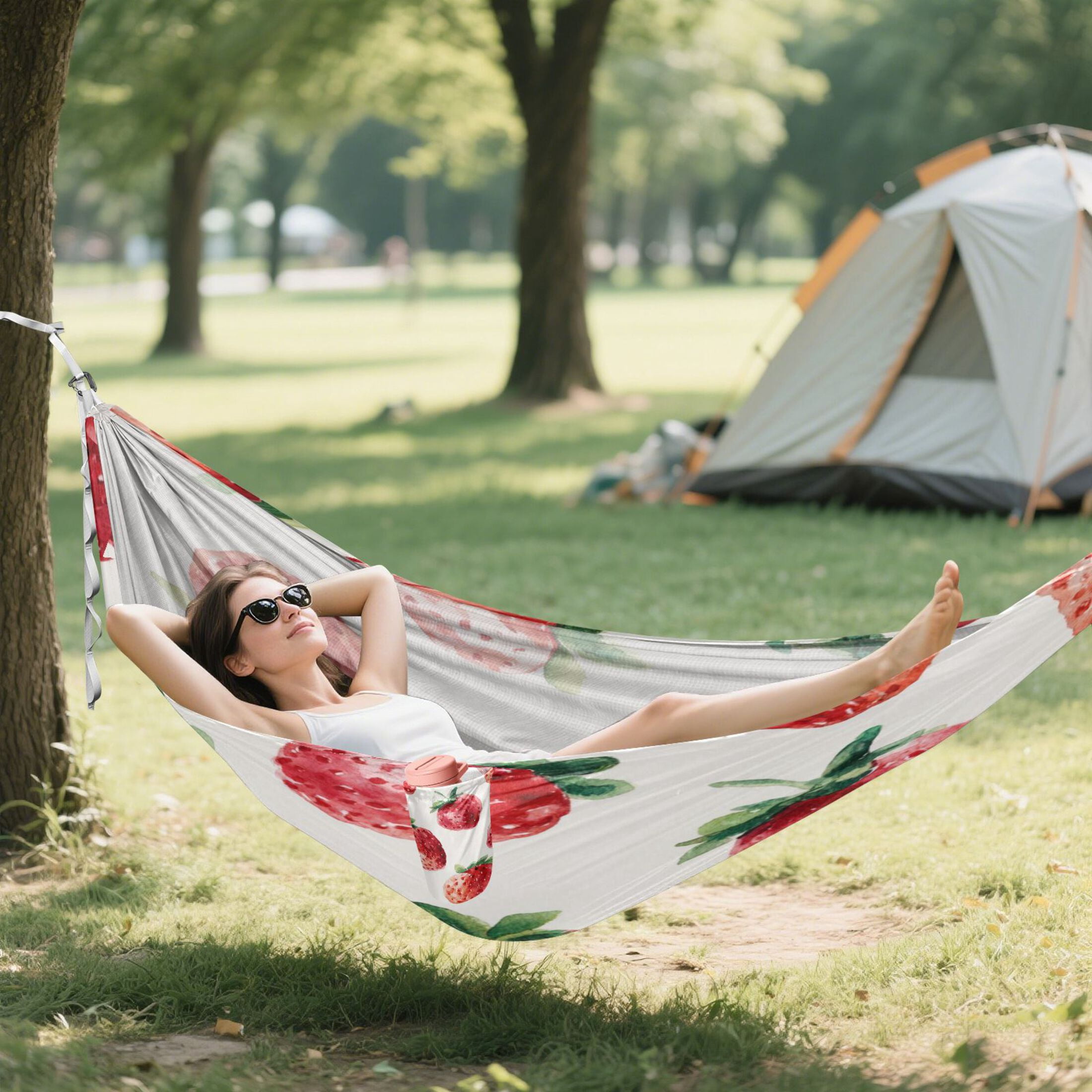 Hammock Camping Hammock Nylon Portable Hammock Travel Camping Hammock Juicy Strawberry Red Pattern