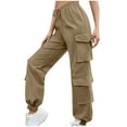 thumbnail image 2 of Danhjin Khaki Women's Cargo Pants High Waisted Lightweight Cargo Pants Solid color Soft Stretch Baggy Casual Streetwear Travel Hiking With Pockets, 2 of 8