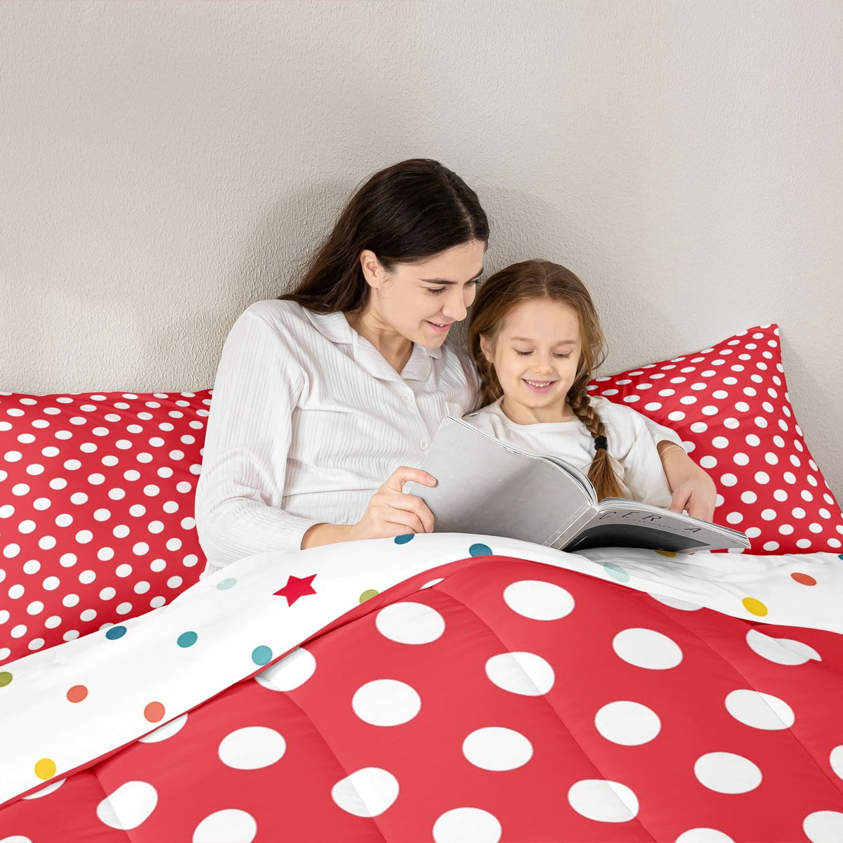jejeloiu Modern Dot Bedding Comforter Set,Abstract Geometric Geometric Twin Comforter Sets,Red White Bedding Set,Breathable Bedroom Decor Reversible,2pcs