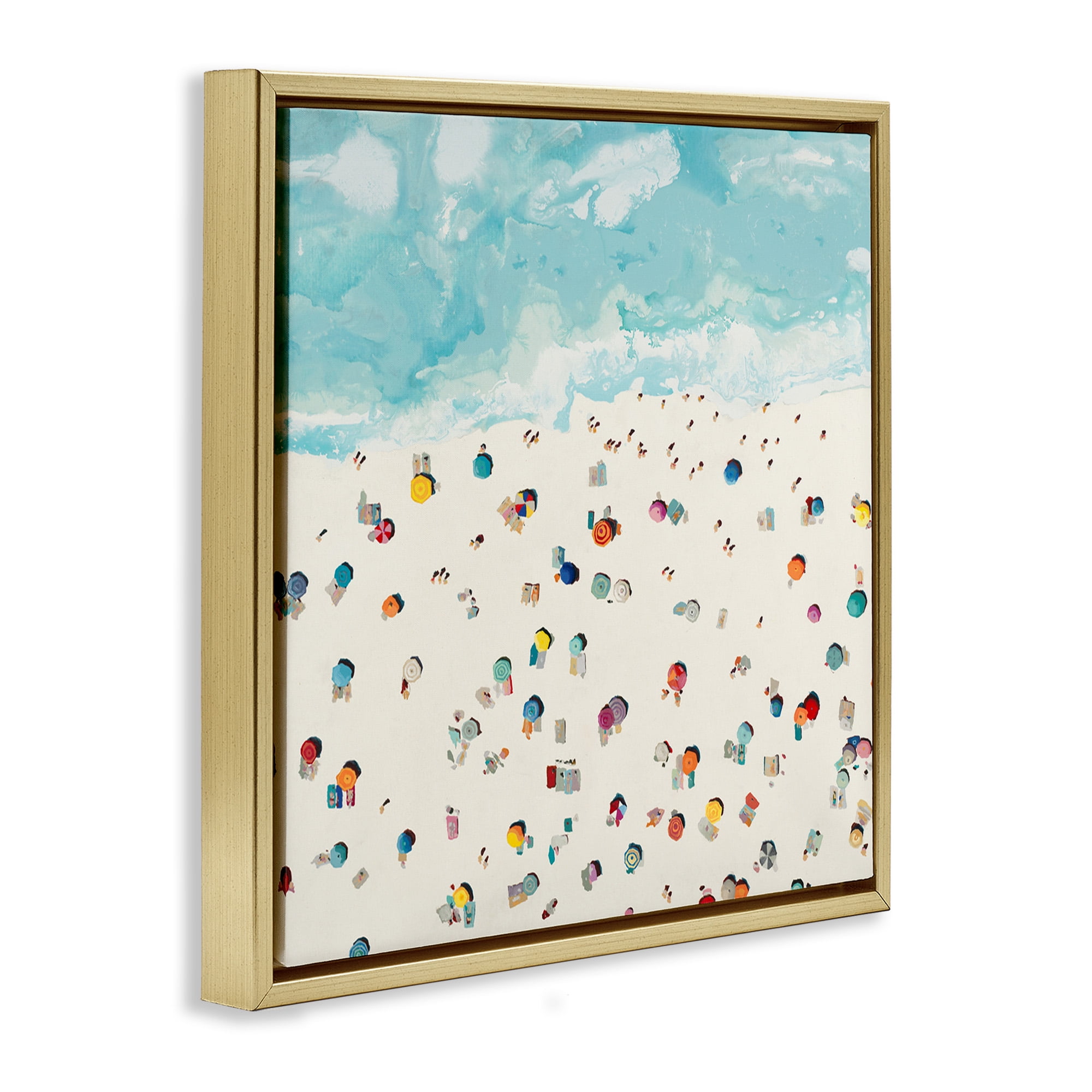 Stupell Industries Abstract People on Beach Nature Painting Gold Floater Framed Canvas Art Print Wall Art, 18 x 18