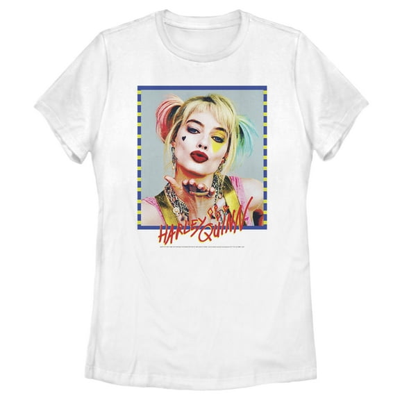 Women's Birds of Prey Harley Quinn Blowing Kiss  Graphic Tee White Small