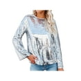 thumbnail image 3 of Seyurigaoka Women's Round Neck Tops, Glitter Sequin Long Sleeve Solid Color Loose Fit T-Shirts, 3 of 9