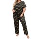 thumbnail image 2 of Conjunto de pijama de mujer con cuello redondo, estampado de letras, talla grande, multicolor, cómodo, manga corta, pantalones largos, top de poliéster para mujer, 2 of 6