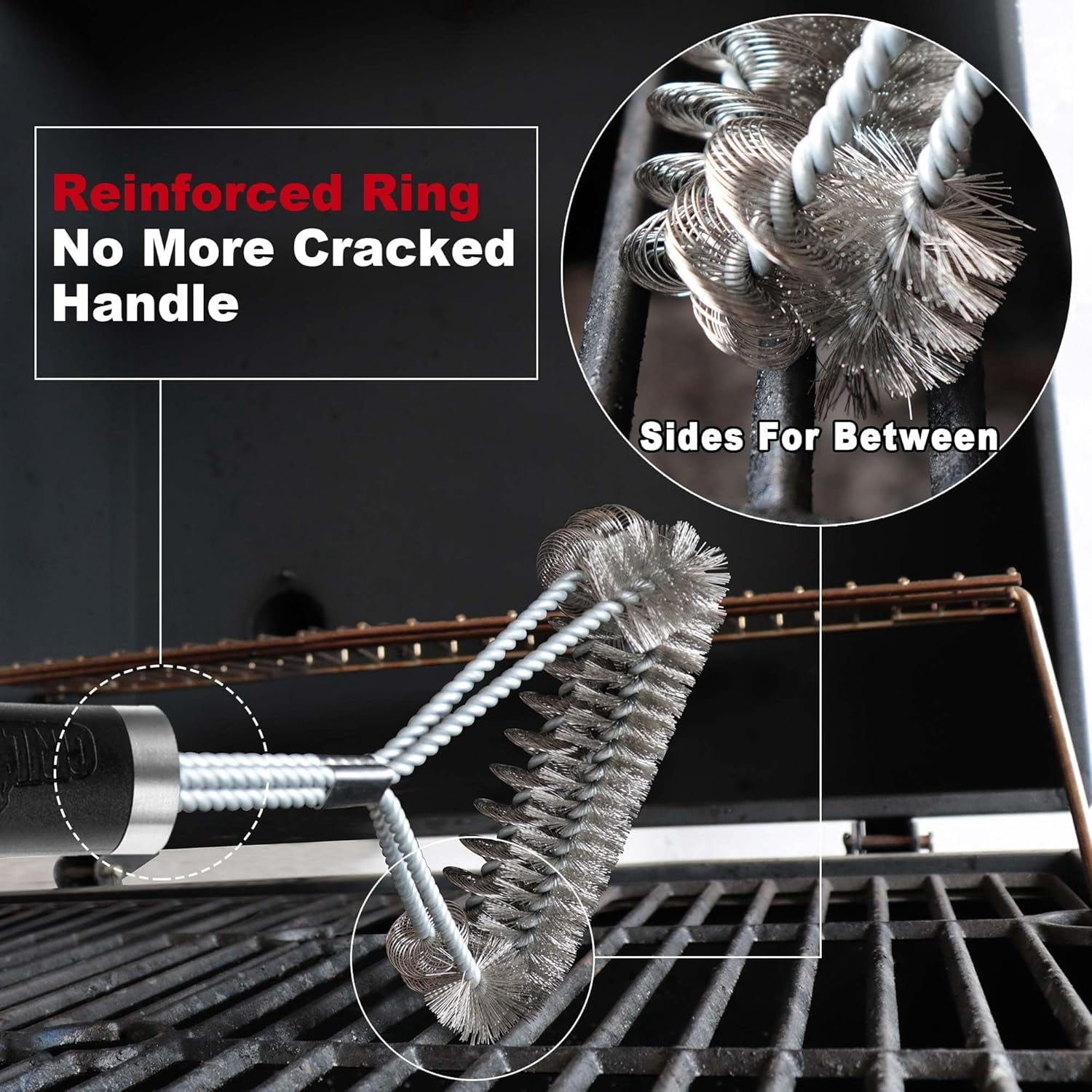 Grill Brush [Wire + Helix] Combined BBQ Brush - Safe & Efficient Grill Cleaning Brush - 18" Grill Cleaner Brush Scrubber for Gas/Porcelain/Charbroil Grates – BBQ Accessories Gifts for Men/Dad