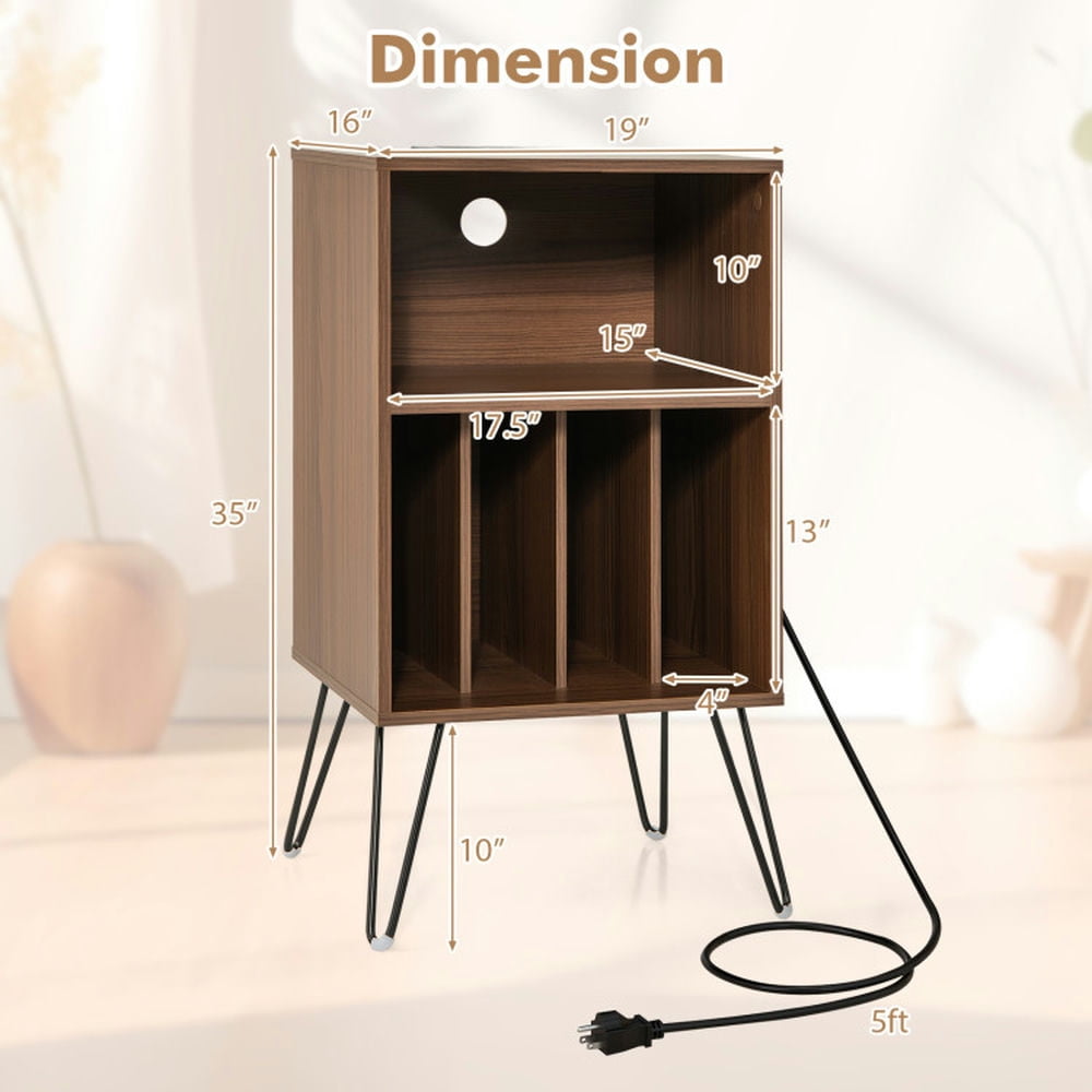 Finihen Record Player Stand, Turntable Stand, Record Player Stand with Charging Station, for Living Room, Bedroom, Walnut Finihen Record Player Stand, Turntable Stand, Record Player Stand with Charging Station, for Living Room, Bedroom, Walnut