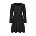thumbnail image 4 of Blczomt Loose Womens Dress Black Plain Midi Long Sleeve A Line Crew Neck Flowy Trendy Dresses, 4 of 6