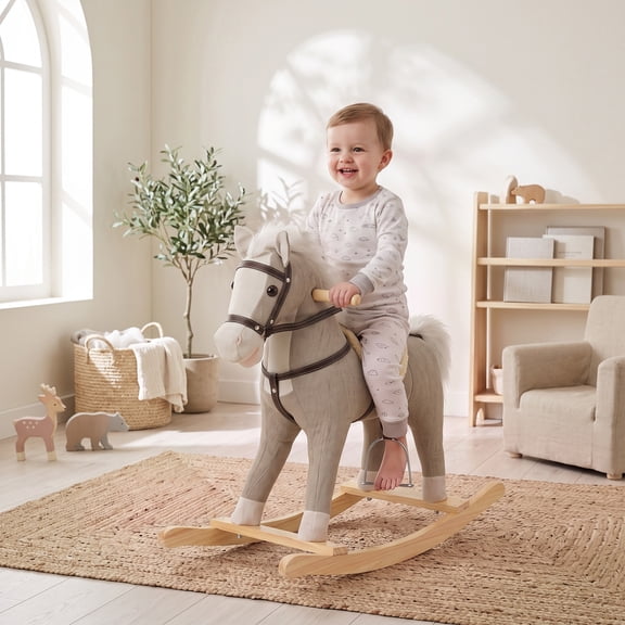 Qaba Rocking Horse, Back and Forth Rocking, Ride on Horse Toy with Sound Effects, for Toddlers 12-36 Months, Gray
