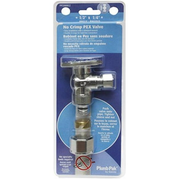 Plumb Pak PP2888EZ 0.63 x 0.25 in. Pas de Sertissage Pex Angle Valve&44; Chrome