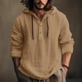 thumbnail image 2 of Men's Linen Hooded Shirt Casual Long Sleeve Button Up Tunic Top Lightweight Breathable Beach Yoga Boho Style Comfortable Loose Fit, 2 of 9