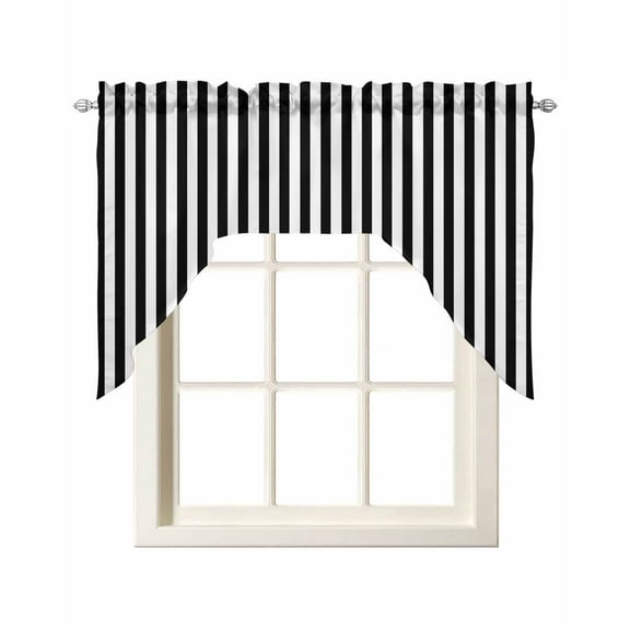 Black White Stripe Kitchen Swag Valances for Windows, Modern Minimalist Geometric Striped Swag Valances Curtains for Living Room, Rod Pocket Window Treatments for Bathroom, Bedroom, Cafe, 56"x36"