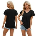 thumbnail image 4 of Fjuchai Womens Summer V-Neck Tee Tops Fashion Pleated T-Shirts Solid Colour Tee Tops Women's Cotton Versatile T-Shirts Size S-XXL, 4 of 8