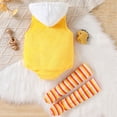 thumbnail image 4 of HAYIMI Toddler 2-Pcs Candy Corn Outfit Sets, Color Block Hooded Romper and Striped Knee-High Socks, Baby Halloween Dress-Up Clothes Sets, 4 of 8