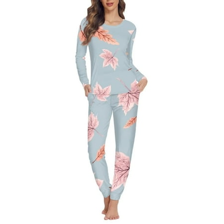 

Renewold Women Nightwear Long Sleeve Shirt Pants Pajama Set Maple Leaf Print Sleepwear Christmas Pjs Holiday Home Party Clothes Size 4XL