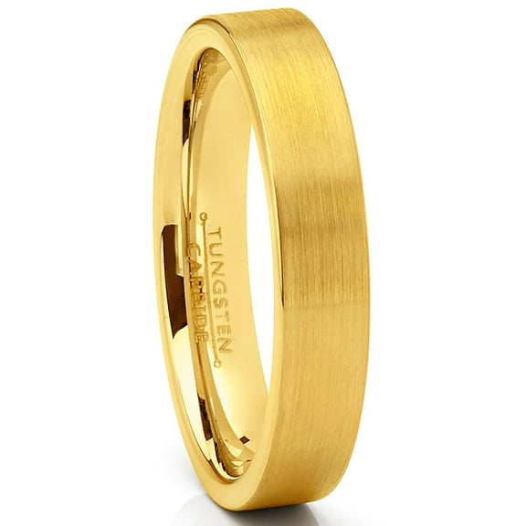 Metal Masters Mens Tungsten Wedding Band Ring GoldTone Flat Brushed Comfort-Fit 4mm