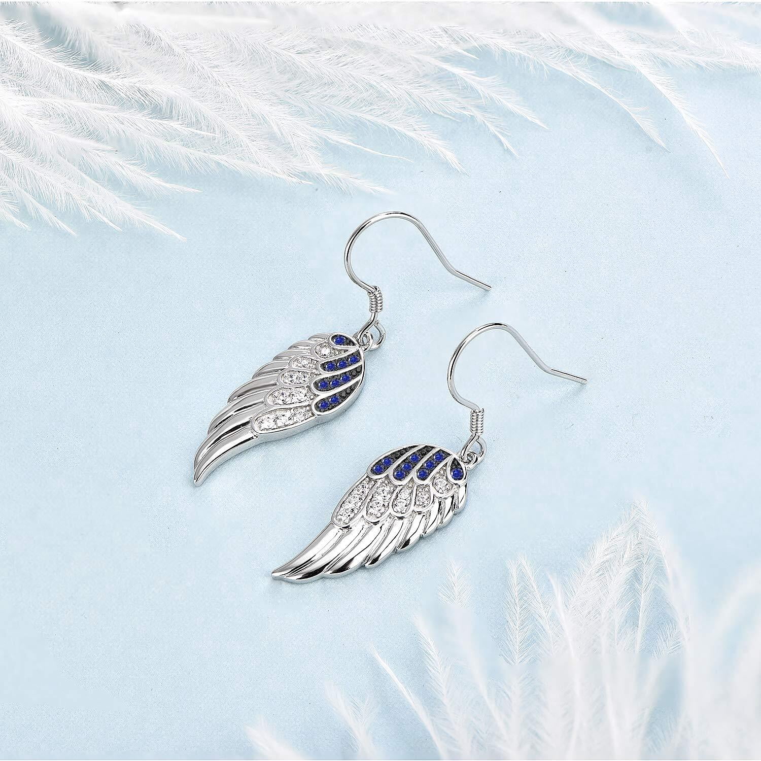 Starchenie Blue Angel Wings Dangle Earrings for Women 925 Sterling Silver Cubic Zirconia Threader Earrings