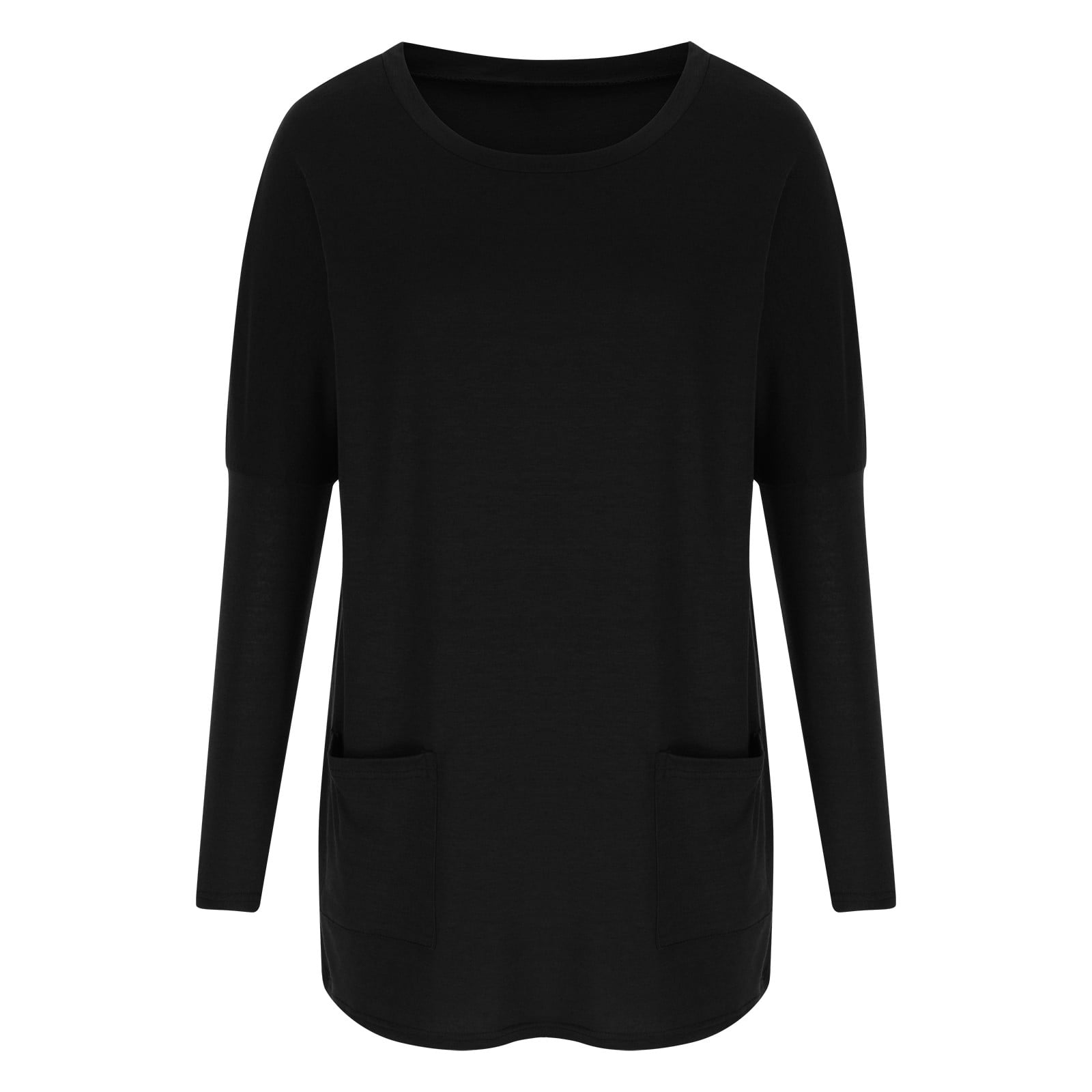 QACOHU Women's Casual Long Sleeve Tunic Top - Round Neck Loose Fit Side Split Shirt (Dark Blue, X-Large) - View #9