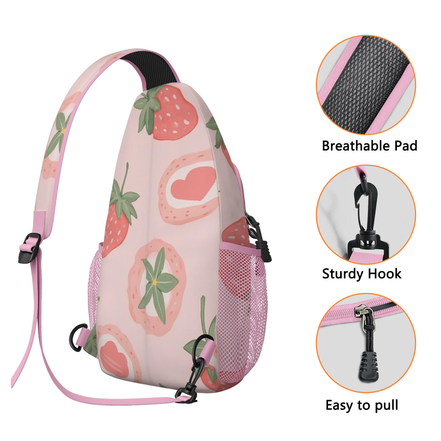 Crossbody Sling Bag Strawberry Cute Hiking Sling Backpack Travel Bag Hiking Bag for Men Women