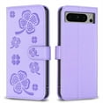 thumbnail image 5 of SaniMore for Google Pixel 7 Pro Wallet Case, PU Leather Embossed Flower Adjustable Stand Card Slots Cash Pocket Business Shell Styllish Full Protective Shockproof Anti-drop TPU Retro Design, Purple, 5 of 9