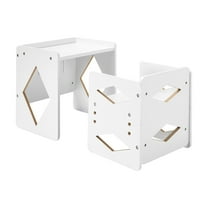 Montessori Table and Chair Set for Toddlers 1-5, Adjustable Height Wooden Activity Table for Kids - White