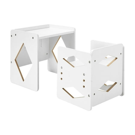 Montessori Table and Chair Set for Toddlers 1-5, Adjustable Height Wooden Activity Table for Kids - White