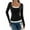 Black, variant on CIENVNSTG Women Lace Patchwork Ribbed Knit Tee Scoop Neck Casual Slim Fit Long Sleeve Crewneck Button Up Ruched Crop T-Shirts Blue L