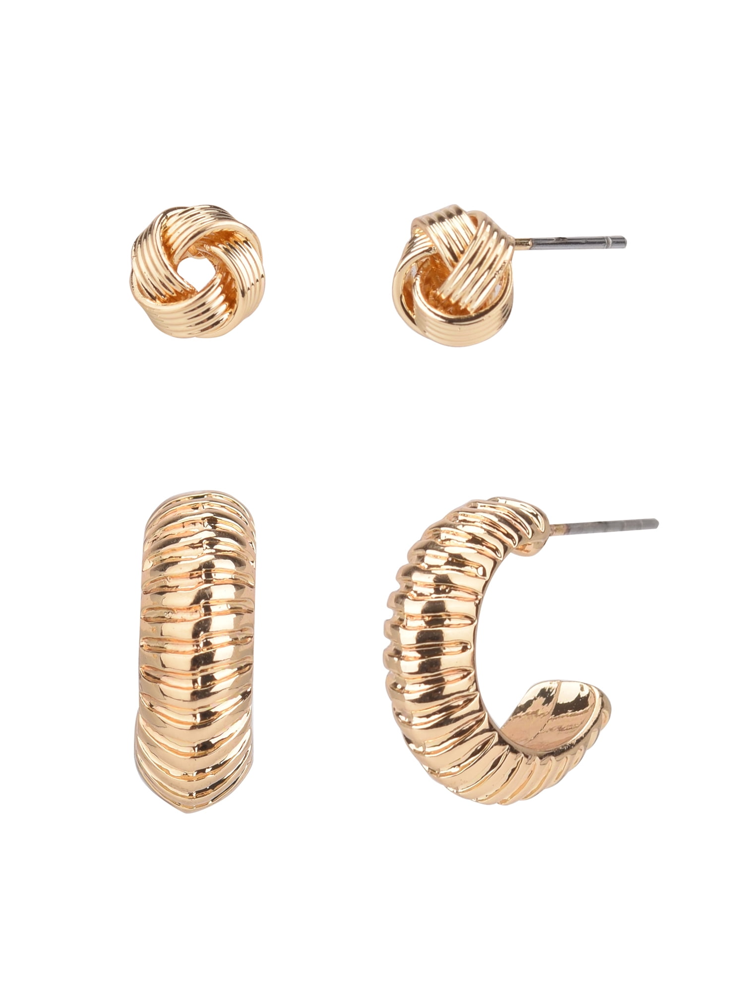Time and Tru Adult Women's Gold Tone 6 Pair Stud and Hoop Crystal Metal Earring Set