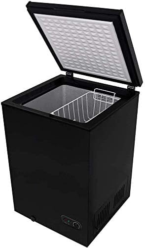 Crzoe 1.8 Cu.Ft Chest Freezer with Removable Basket and Bottom Defrost Water Drain Freestanding Mini Freezer with Adjustable 7 Thermostat for Home/Apartment, Black