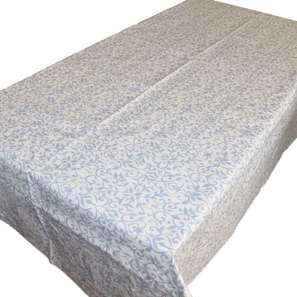 Floral Vines Blue PVC Plastic Tablecloth / Table Cover with Nonslip