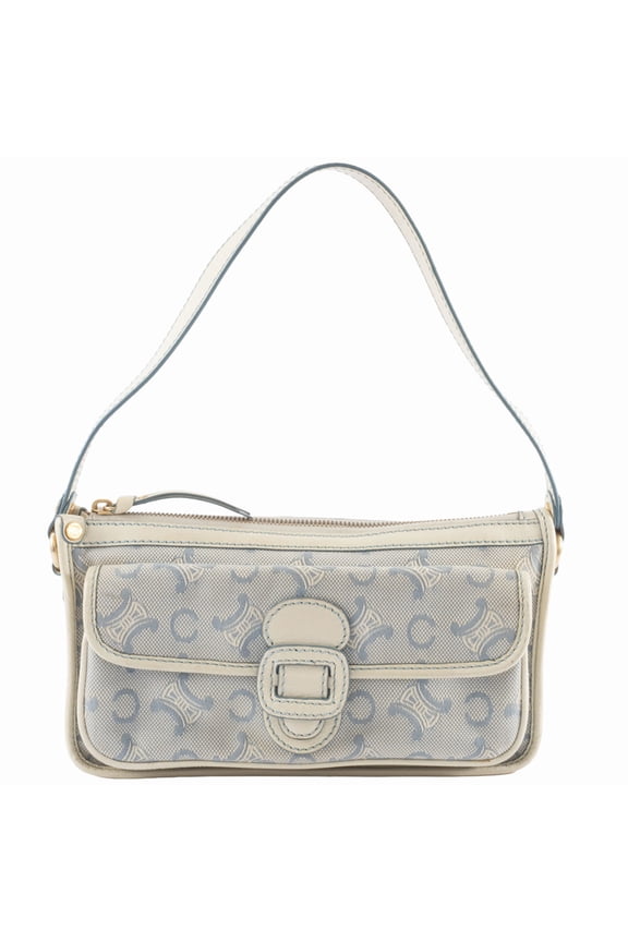 Pre-Owned Celine C Macadam Shoulder Bag Canvas Leather White Blue Women's Handbag... (Good)