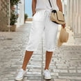 thumbnail image 6 of Women's Cotton Linen Pants, High Waist Cropped Wide Leg Pants with Elastic Waist, Casual Summer Trousers for Beach Vacation, Loungewear, Daily Outfits and Relaxation-White, 6 of 8