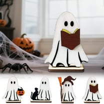 Egmy1 Halloween Desk Decor 3Pcs Cute Ghost Ornaments Wooden Ghost Mini Figurine Tabletop Decor