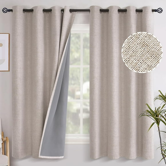Cortinas opacas Youngstex de lino, 160 x 160 cm, color beige, 2 paneles
