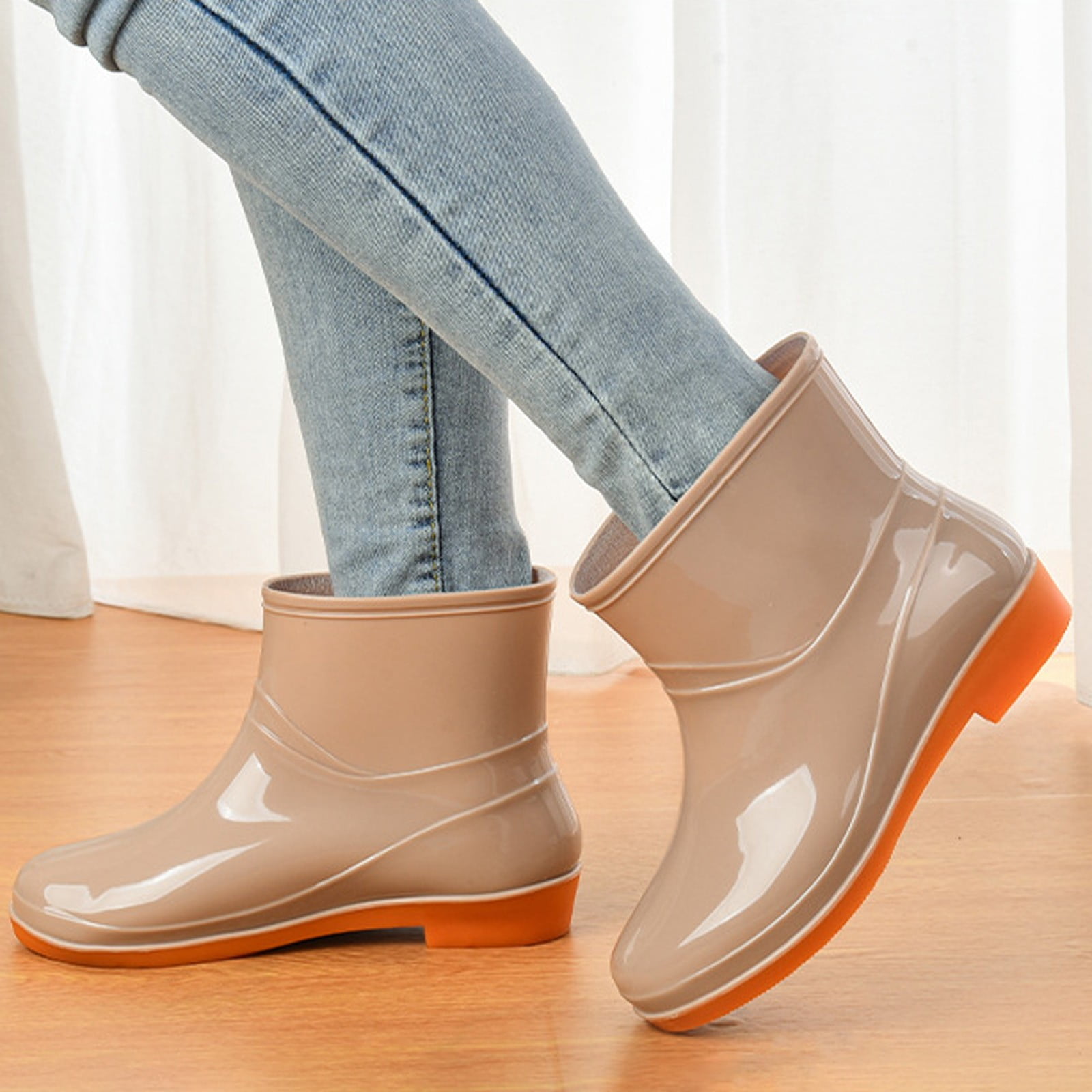 Quealent Adult Women Shoes Womens Rain Shoes Wide Width Women Rain Shoes Shoes Comfortable Light Ankle Rain Boots Frosted Stylish Winter Boots Khaki 7.5