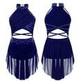 thumbnail image 1 of TiaoBug Robe de Danse Lyrique pour Filles Jupe Asymétrique à Sequins Col Licou Justaucorps de Patinage Artistique Bleu Marine 10, 1 of 6