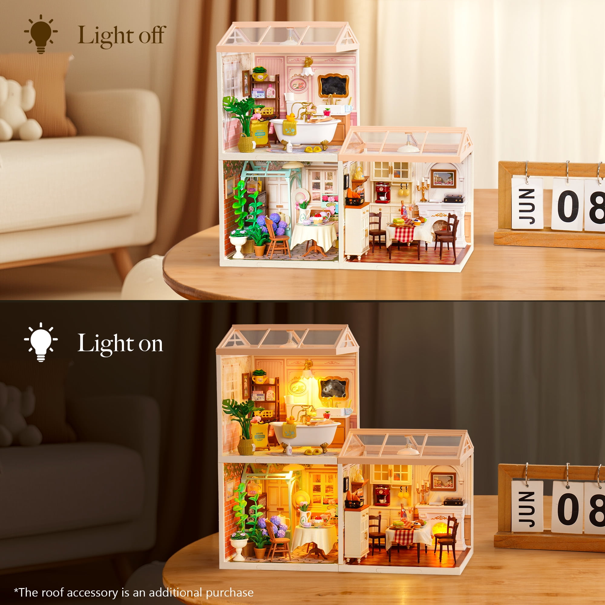 ROBOTIME Super Creator DIY Miniature Dollhouse Kit-Blooming Tea Garden,Plastic Tiny House Building Set Craft Kits,Gifts for Teens Adults