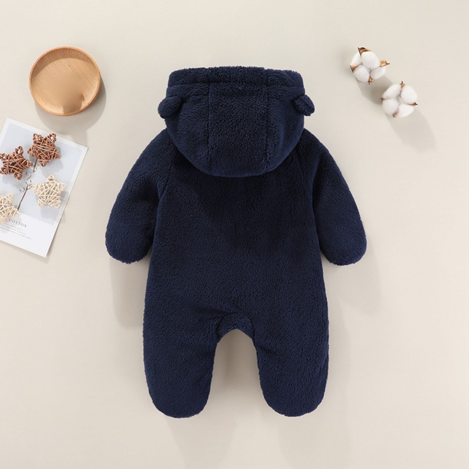 UAMVSH 2PC Newborn Baby Romper Fleece Long Sleeve Zipper Onesies Infant Boys Girls Warm Footed Hooded Jumpsuit Winter Clothes 0-12M