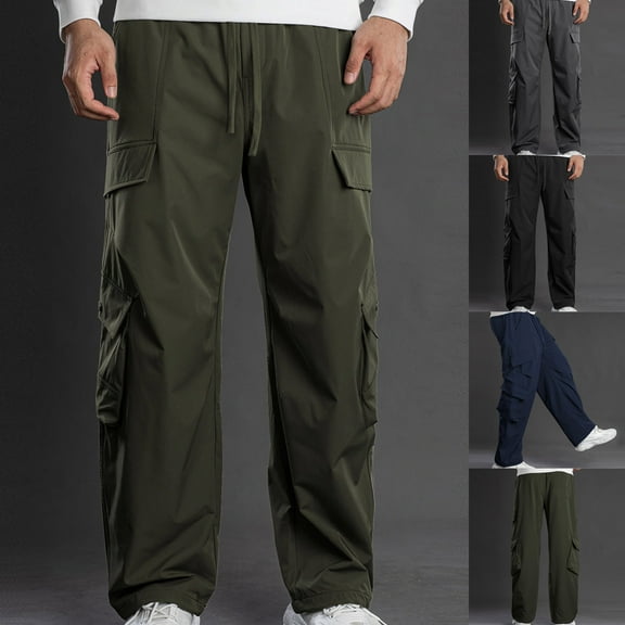 BiZtdJrK Men's Cargo Pants Drawstring Waist Straight Leg with Multi Pockets Casual Daily Outdoor Pants, Navy, M