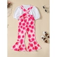 thumbnail image 4 of Wassery 2pcs Toddler Girls Long Overalls Set Short Puff Sleeve T Shirt Tops + Floral Print Suspender Flare Pants 3T 4T 5T 6T 7T Kids Casual Summer Outfits, 4 of 9
